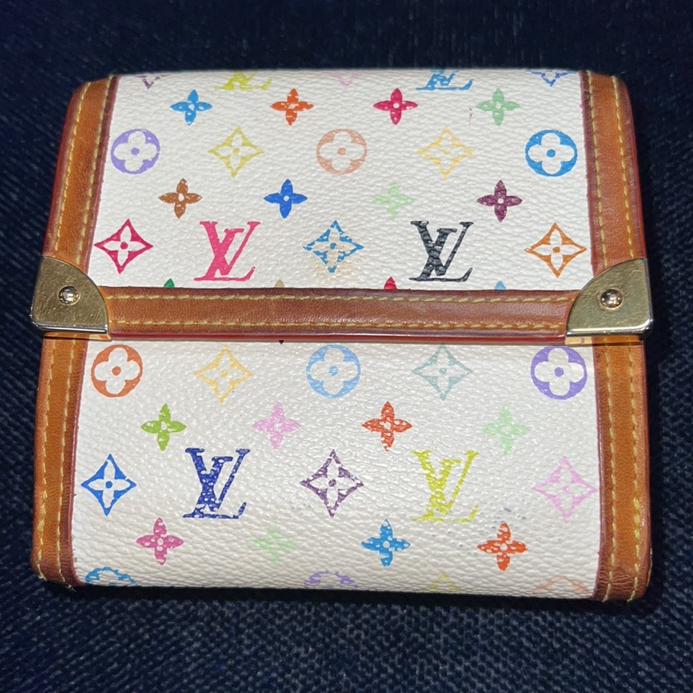 vintage LV wallet white with rainbow logos